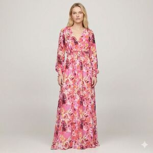 Prettywear Vibrant Bright Pink & Orange Long Sleeved Sundress SM